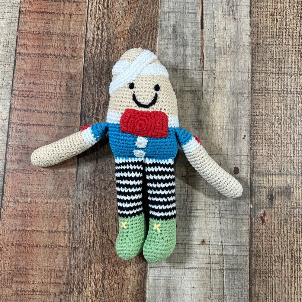 Pebble Humpty Dumpty Crochet Knit Plush Toy Fair Trade Handmade Cotton Rattle